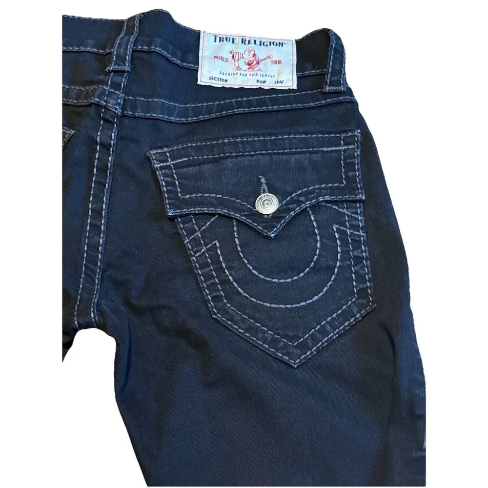 True‎ Religion Jeans 29x32 Dark Blue Big T Flap Pocket Thick Stitch Y2K Selvage